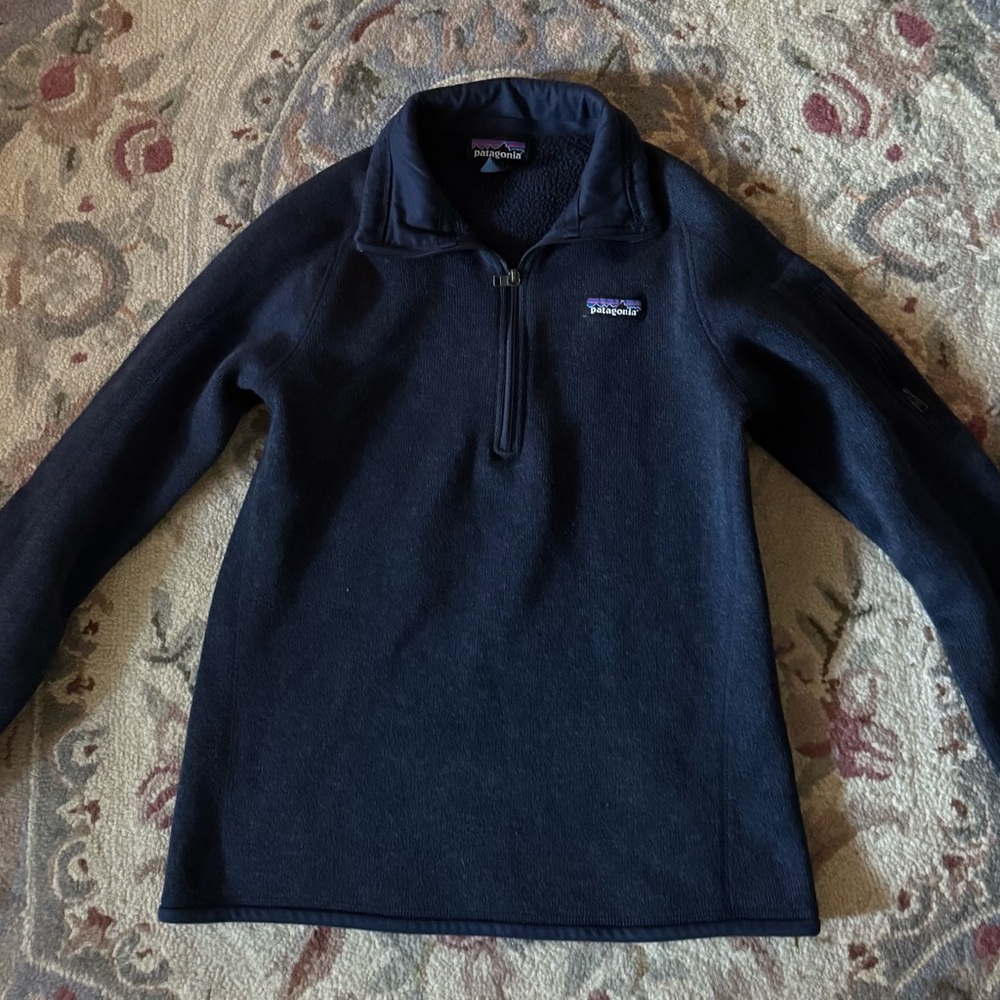 Navy blue Patagonia fleece pullover jacket
